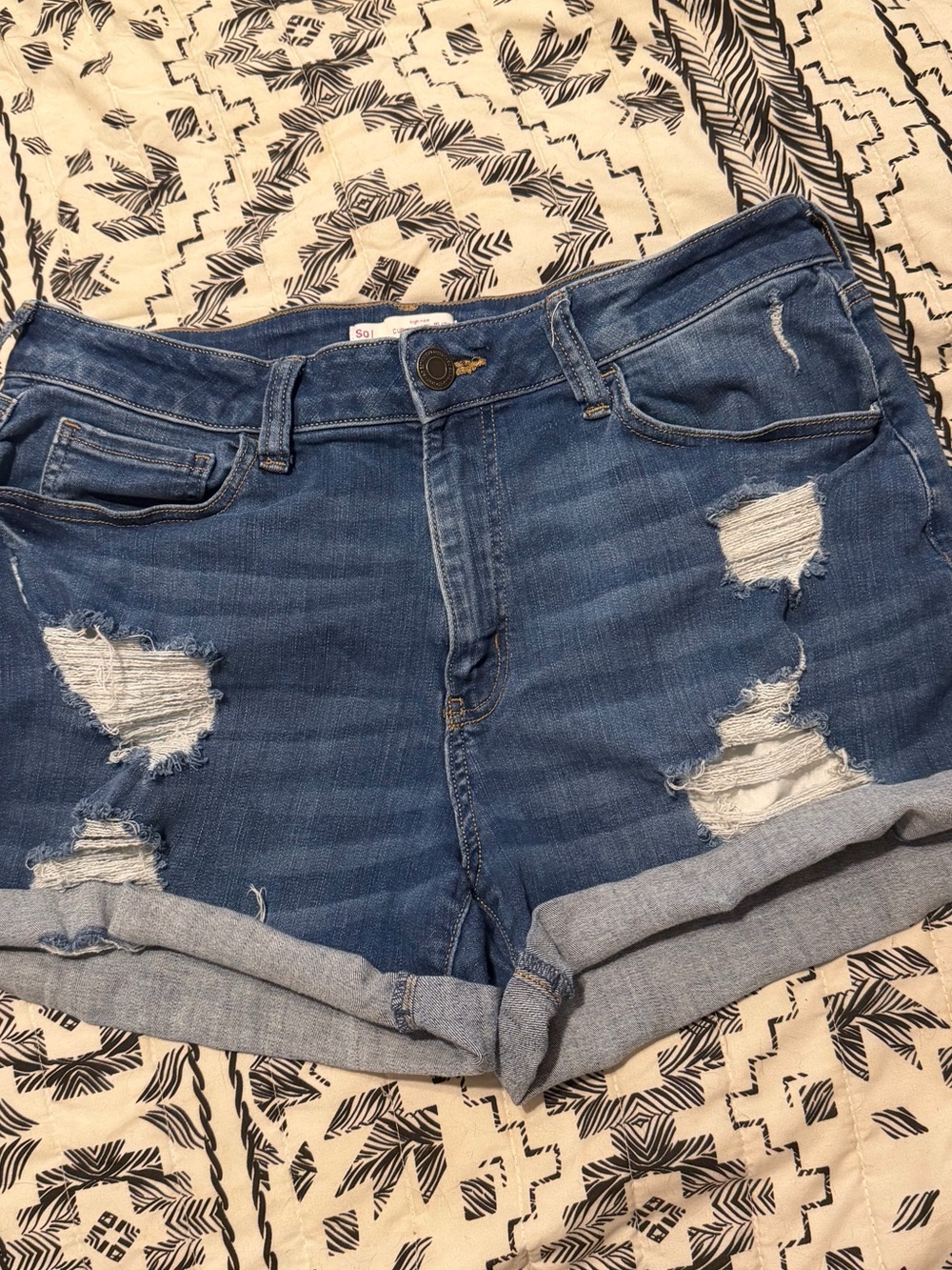 SO Distressed Rolled-Hem Jean Shorts - Blue